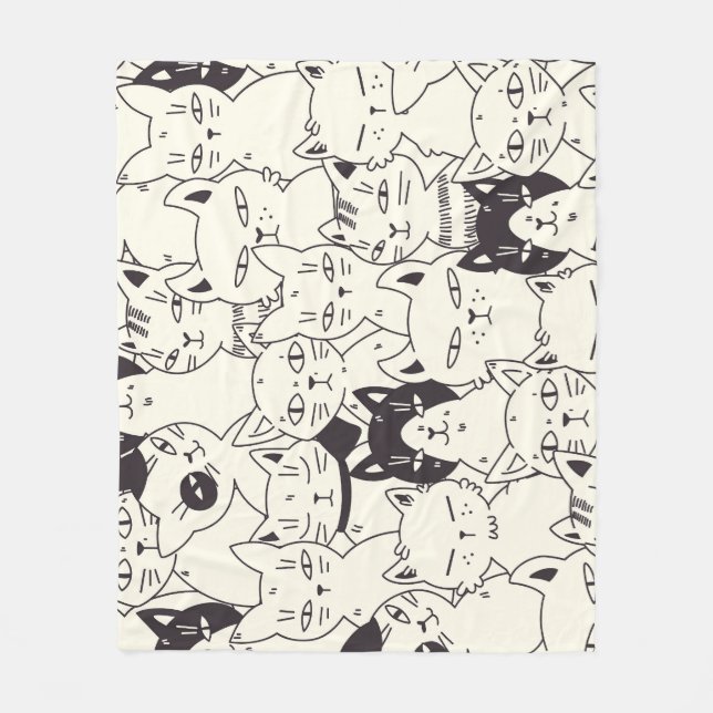Hand-drawn cats doodle seamless pattern. fleece blanket (Front)