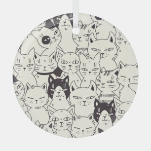 Hand-drawn cats doodle seamless pattern. glass tree decoration
