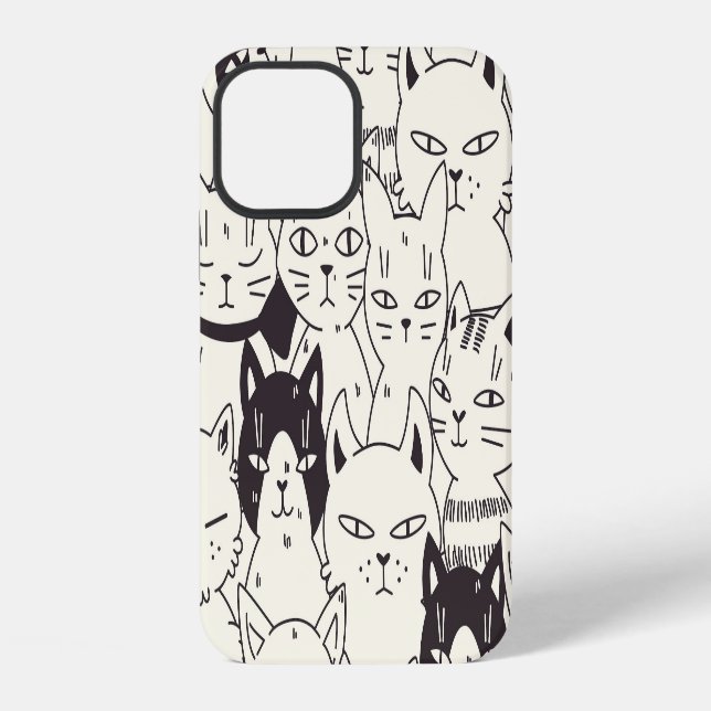 Hand-drawn cats doodle seamless pattern. iPhone case (Back)