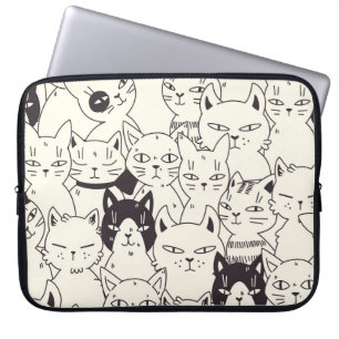 Hand-drawn cats doodle seamless pattern. laptop sleeve