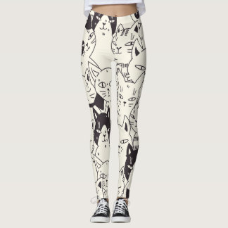 Hand-drawn cats doodle seamless pattern. leggings