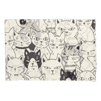 Hand-drawn cats doodle seamless pattern. pillowcase