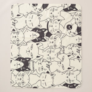 Hand-drawn cats doodle seamless pattern. sherpa blanket