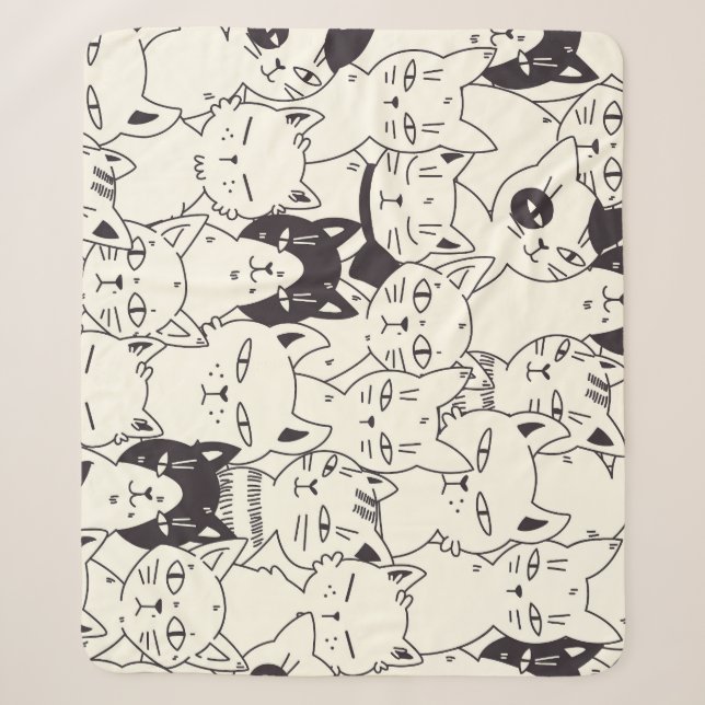 Hand-drawn cats doodle seamless pattern. sherpa blanket (Front)