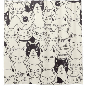 Hand-drawn cats doodle seamless pattern. shower curtain