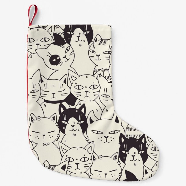 Hand-drawn cats doodle seamless pattern. small christmas stocking (Front)