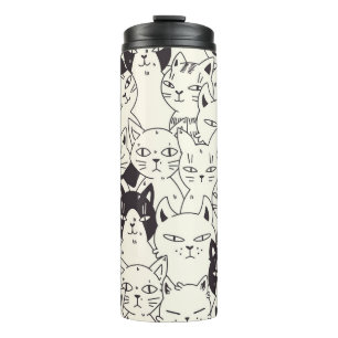 Hand-drawn cats doodle seamless pattern. thermal tumbler