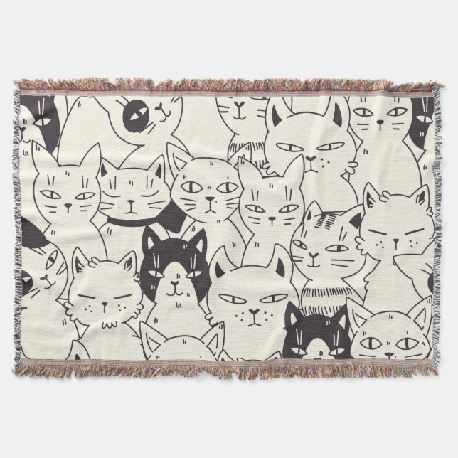 Hand-drawn cats doodle seamless pattern. throw blanket (Front)