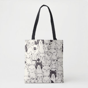 Hand-drawn cats doodle seamless pattern. tote bag