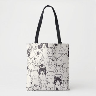 Hand-drawn cats doodle seamless pattern. tote bag