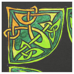 Hand-drawn Celtic Green Tile Pattern Fabric