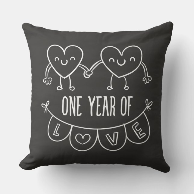 Hand Drawn Chalboard 1st Anniversary Throw Pillow (Front)