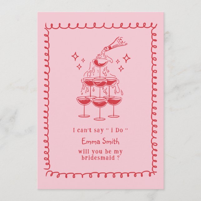 Hand Drawn Champagne Bridesmaid Proposal Card (Front)