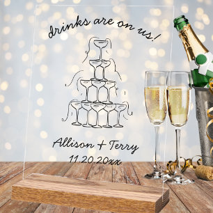 Hand Drawn Champagne Doodle Open Bar Wedding Sign