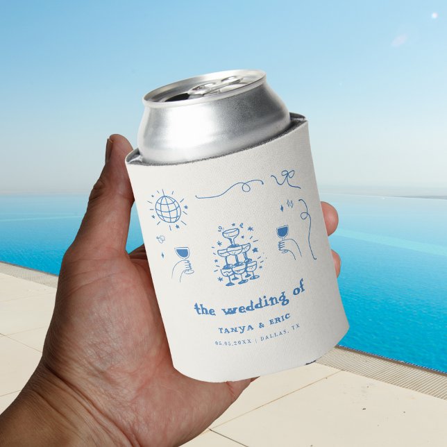 Hand Drawn Champagne French Disco Wedding Favour Can Cooler (Creator Uploaded)