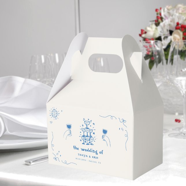 Hand Drawn Champagne French Disco Wedding Favour Favour Box (Creator Uploaded)