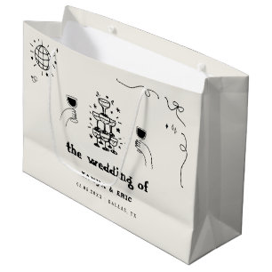 Hand Drawn Champagne French Disco Wedding Favour Large Gift Bag
