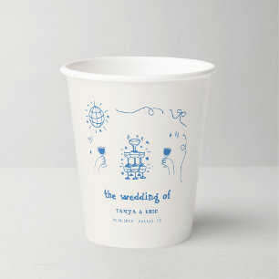 Hand Drawn Champagne French Disco Wedding Paper Cups