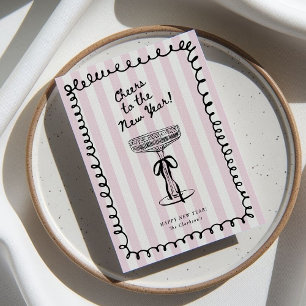 Hand Drawn Champagne Glass Bow New Year Card