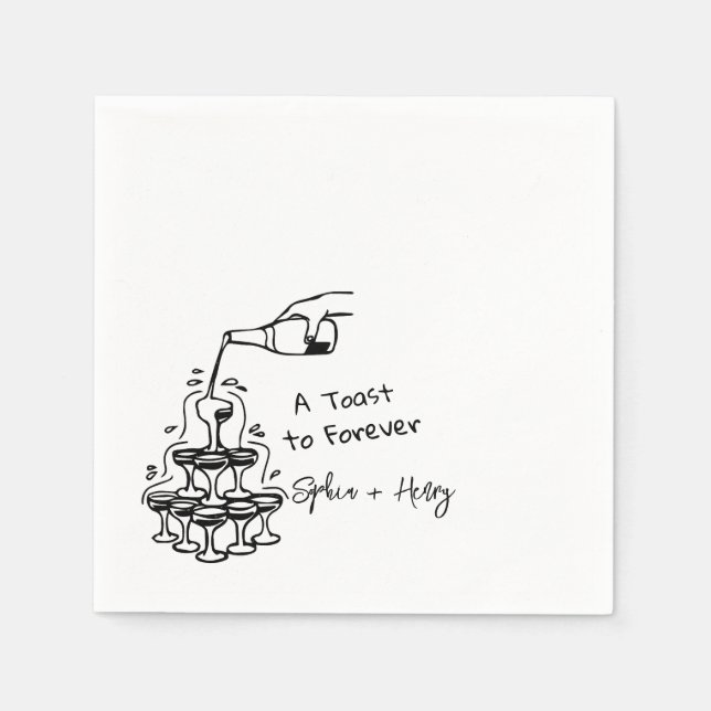 Hand Drawn Champagne Glass Tower Wedding Napkin (Front)