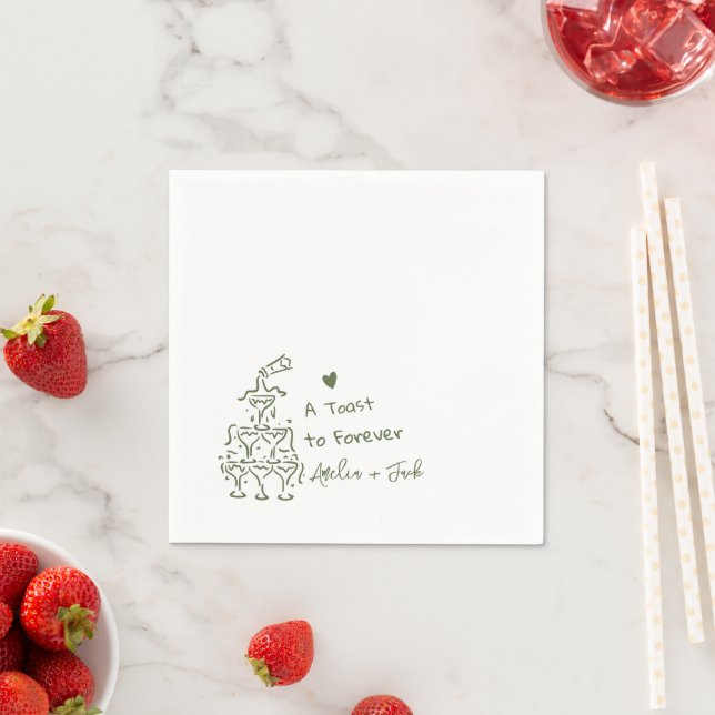 Hand Drawn Champagne Glass Tower Wedding Napkins (Insitu)
