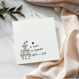 Hand Drawn Champagne Glass Tower Wedding Napkins