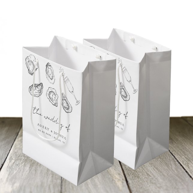 Hand Drawn Champagne & Oysters Roast Wedding Favou Medium Gift Bag (Creator Uploaded)
