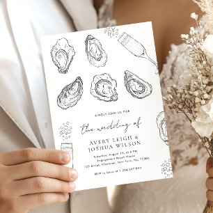 Hand Drawn Champagne & Oysters Roast Wedding Invitation
