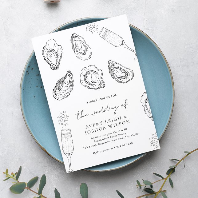 Hand Drawn Champagne & Oysters Roast Wedding Invitation (Creator Uploaded)