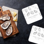 Hand Drawn Champagne & Oysters Roast Wedding Party Square Paper Coaster<br><div class="desc">Celebrate your wedding/engagement with these elegant coasters,  featuring drawn champagne,  oysters and editable details. Easily add your own details by clicking on the "personalise" option.</div>