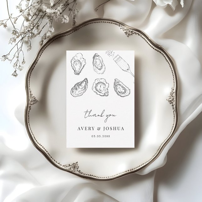 Hand Drawn Champagne & Oysters Roast Wedding Thank You Card (Creator Uploaded)