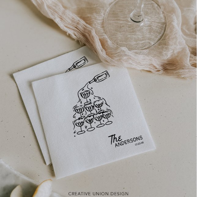 Hand Drawn Champagne Tower Established Wedding Napkin (Creator Uploaded)