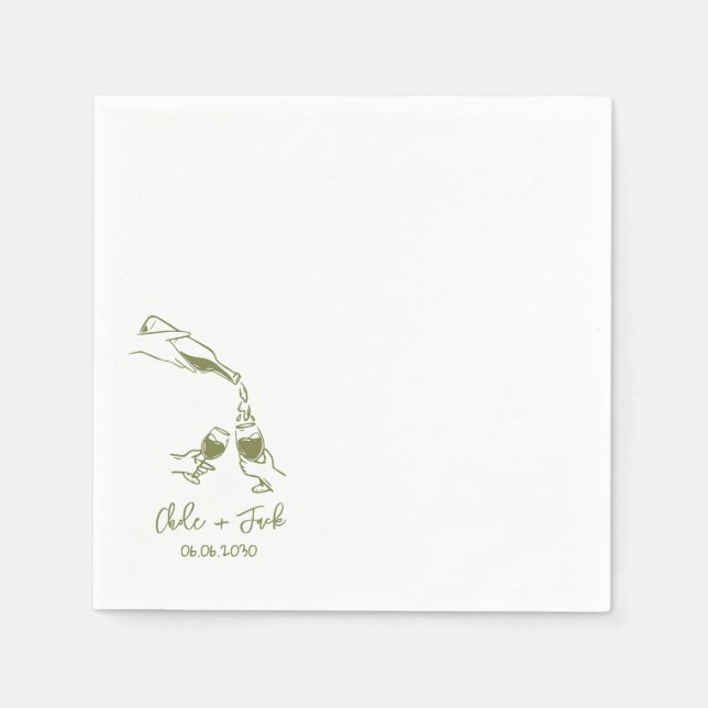 Hand Drawn Champagne Tower Glass Wedding Napkins (Front)