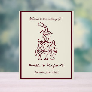 Hand Drawn Champagne Tower Retro Welcome wedding Acrylic Sign