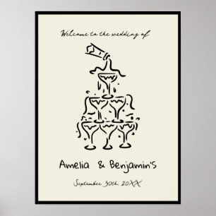 Hand Drawn Champagne Tower Retro Welcome wedding Poster