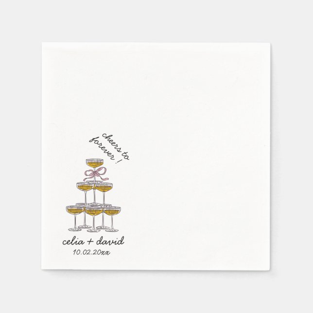 Hand drawn Champagne Tower Wedding Napkin (Front)