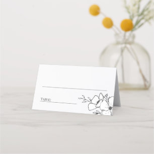 Hand Drawn Charcoal & White Flowers Wedding Place Card