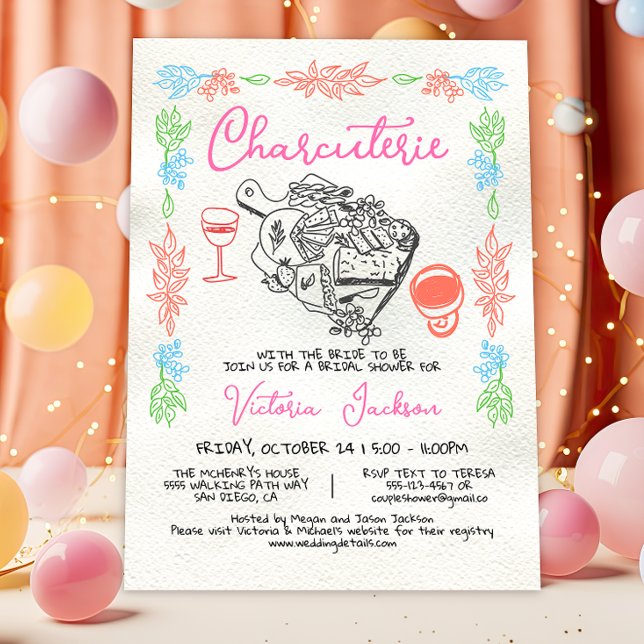 Hand Drawn Charcuterie Board Bridal Shower Invitation (Creator Uploaded)