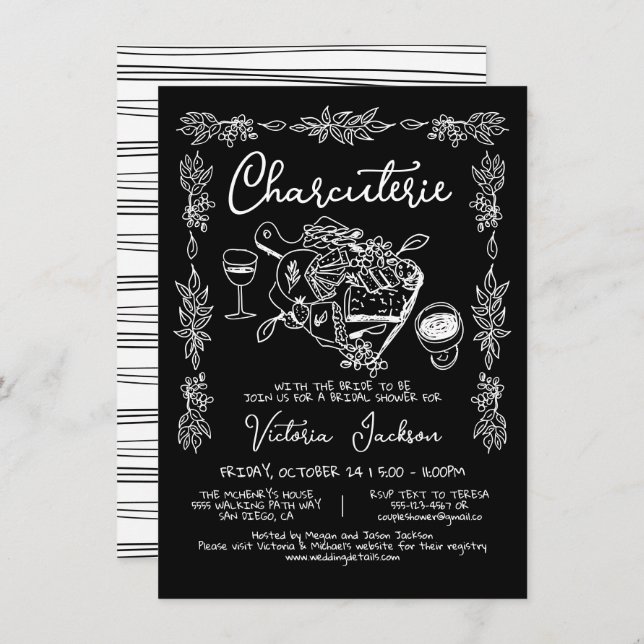 Hand Drawn Charcuterie Board Bridal Shower Invitation (Front/Back)