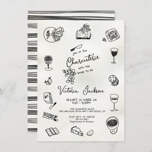 Hand Drawn Charcuterie Bridal Shower Invitation (Front/Back)