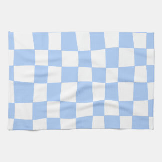 Hand Drawn Checkerboard Pattern (sky blue/white) Tea Towel
