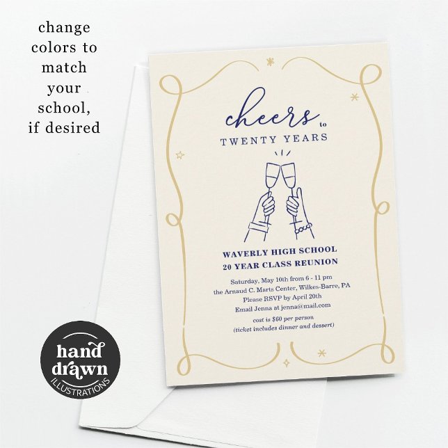 Hand Drawn Cheers Any Year Class Reunion Invitation (Creator Uploaded)