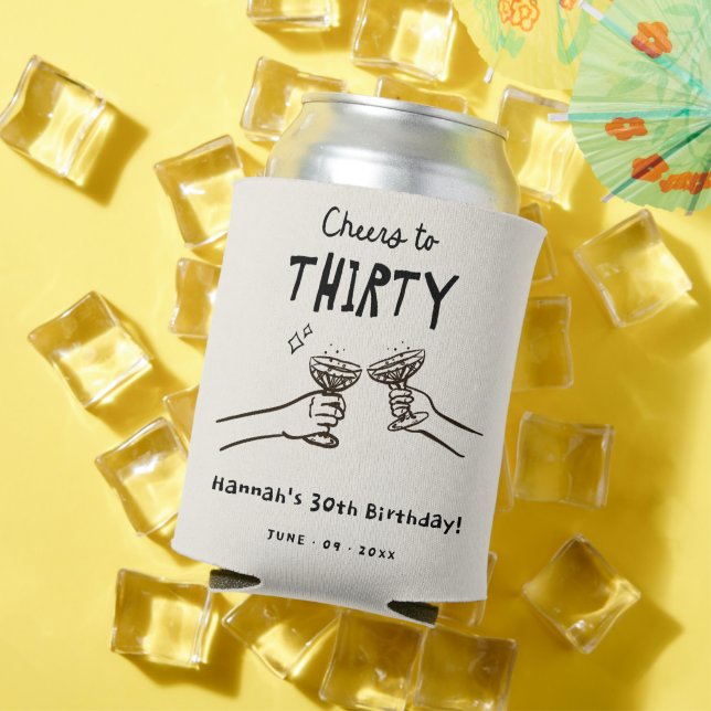 Hand Drawn Cheers to 30 Years Birthday Party Can Cooler (In Situ Summer)
