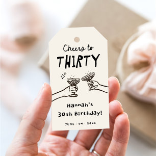 Hand Drawn Cheers to 30 Years Birthday Party Gift Tags