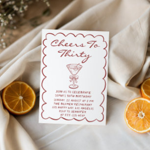 Hand Drawn Cheers to Thirty Martini Birthday Invitation