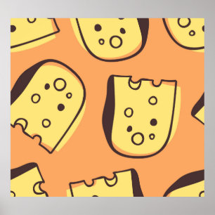 Hand-Drawn Cheese: Artistic Seamless Pattern. Poster