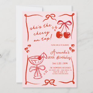 hand-drawn cherry martini birthday invitation