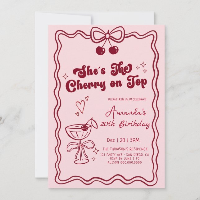 hand-drawn cherry on top birthday  invitation (Front)