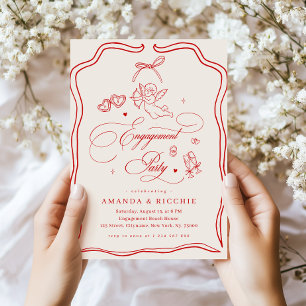 Hand Drawn Cherub Vintage Cupid Engagement Party Invitation