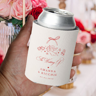 Hand Drawn Cherub Vintage Cupid Wedding Favor Can Cooler